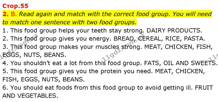 2. B. Read again and match with the correct food group. You will need to match one sentence with two food groups. — ГДЗ Англійська мова 7 клас Мітчелл