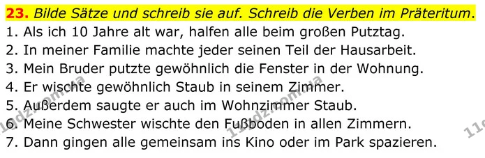 23. Bilde Sätze und schreib sie auf. Schreib die Verben im Präteritum. — ГДЗ робочий зошит Німецька мова 8 клас Басай