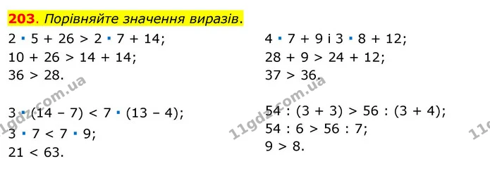 203. Порівняйте значення виразів. — ГДЗ Математика 3 клас Бевз 1 частина
