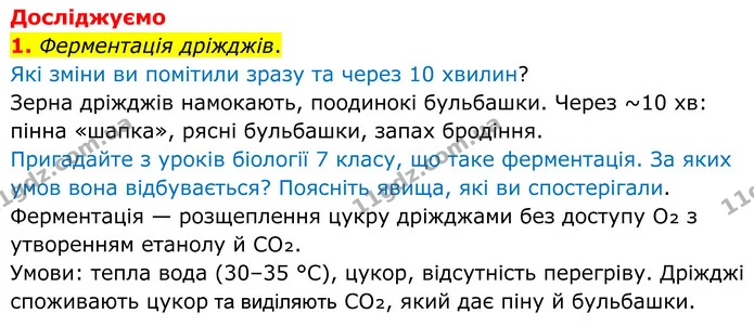 1. Ферментація дріжджів. — ГДЗ Хімія 8 клас Мідак