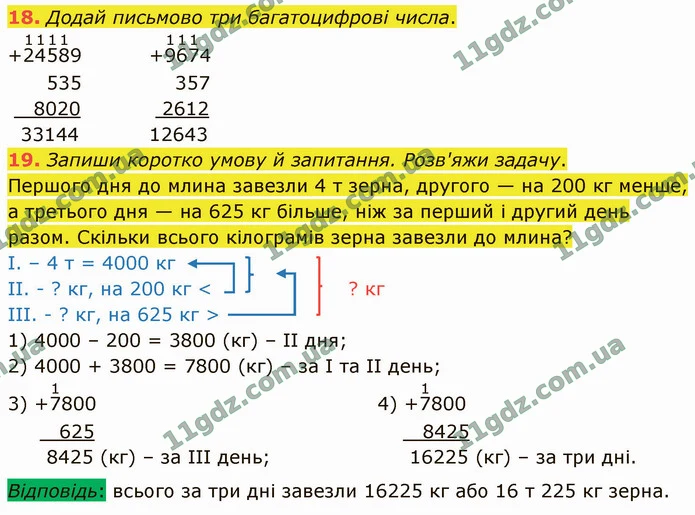 18. Додай письмово три багатоцифрові числа. — ГДЗ Математика 4 клас Логачевська 1-2 ч. 2021
