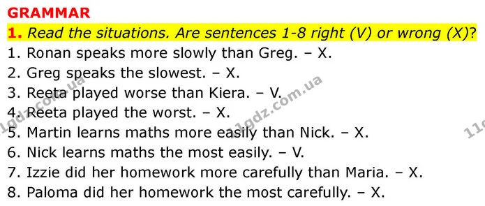1. Read the situations. Are sentences 1-8 right (V) or wrong (X)? — ГДЗ робочий зошит Англійська мова 7 клас Prepare
