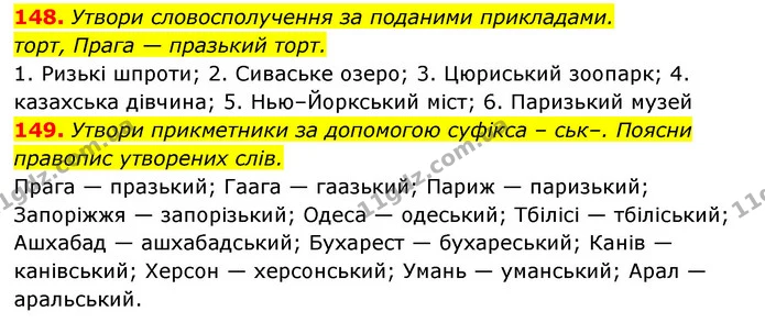 148. Утвори словосполучення за поданими прикладами. — ГДЗ Українська мова 6 клас Онатій