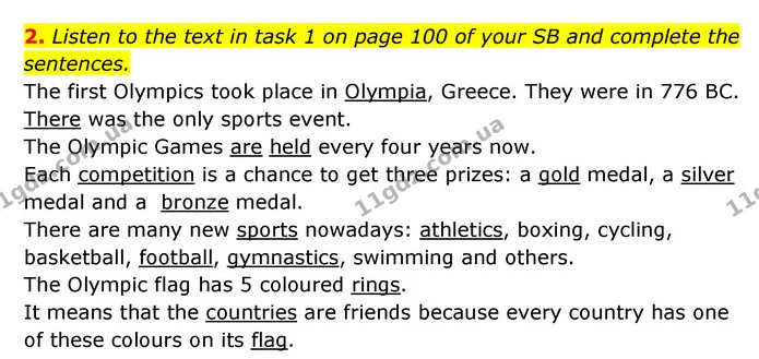 2. Listen to the text in task 1 on page 100 of your SB and complete the sentences. — ГДЗ Робочий зошит Англійська мова 6 клас Карпюк