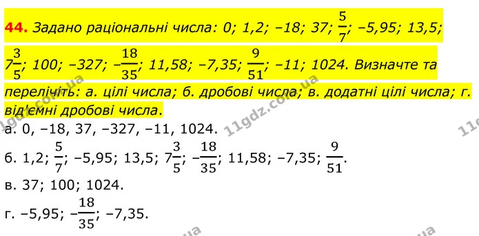 44. Задано раціональні числа: 0; 1,2; –18; 37; 57; –5,95; 13,5; — ГДЗ Математика 6 клас Біос 1-2 ч.