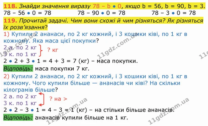 118. Знайди значення виразу 78 – b ● 0, якщо b = 56, b = 90, b = 3. — ГДЗ Математика 3 клас Листопад 1-2 ч.