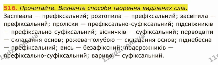 516. Прочитайте. Визначте способи творення виділених слів. — ГДЗ Українська мова 6 клас Глазова