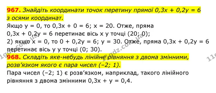 967. Знайдіть координати точок перетину прямої 0,3x + 0,2y = 6 — ГДЗ Алгебра 7 клас Мерзляк, Полонський 2015