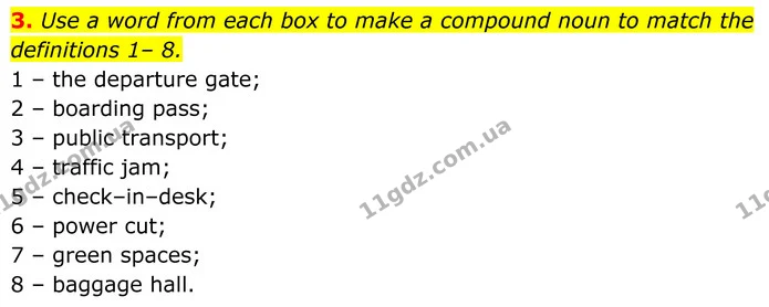 3. Use a word from each box to make a compound noun to match the definitions 1– 8. — ГДЗ Англійська мова 8 клас Стайрінг (Prepare)