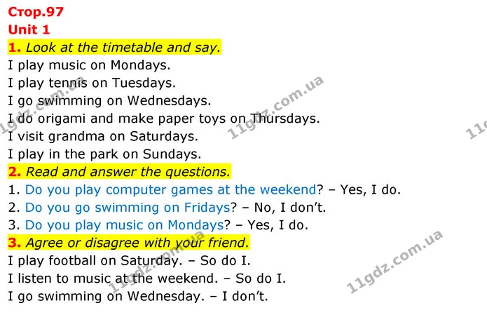 1. Look at the timetable and say. — ГДЗ Англійська мова 3 клас Пухта