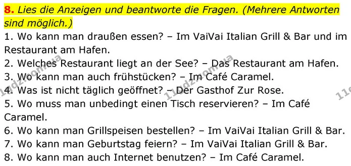 8. Lies die Anzeigen und beantworte die Fragen. (Mehrere Antworten sind möglich.) — ГДЗ робочий зошит Німецька мова 8 клас Басай