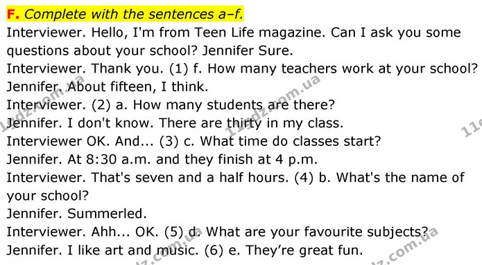 F. Complete with the sentences a–f. — ГДЗ Робочий зошит Англійська мова 6 клас Мітчелл