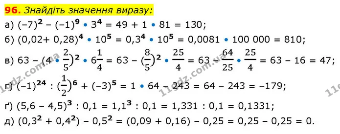 96. Знайдіть значення виразу: — ГДЗ Алгебра 7 клас Бевз