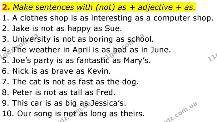 2. Make sentences with (not) as + adjective + as. — ГДЗ Англійська мова 7 клас Карпюк
