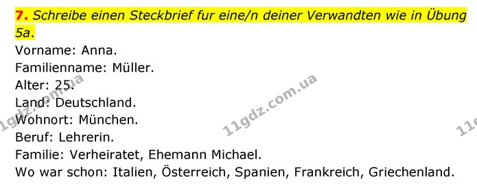 7. Schreibe einen Steckbrief fur eine/n deiner Verwandten wie in Übung 5a. — ГДЗ Німецька мова 6 клас Сотникова 2 рік (2023)