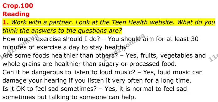 1. Work with a partner. Look at the Teen Health website. What do you think the answers to the questions are? — ГДЗ Англійська мова 7 клас Коста