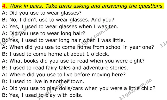 4. Work in pairs. Take turns asking and answering the questions. — ГДЗ Англійська мова 8 клас Карпюк 2025