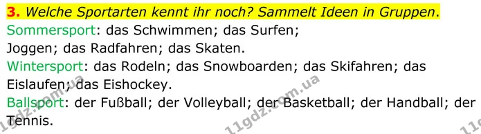 3. Welche Sportarten kennt ihr noch? Sammelt Ideen in Gruppen. — ГДЗ Німецька мова 8 клас Сотникова (2025) 4 рік