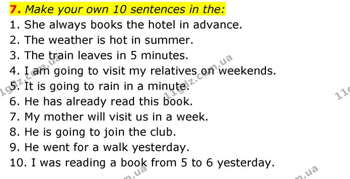 7. Make your own 10 sentences in the: — ГДЗ Англійська мова 6 клас Карпюк 2023
