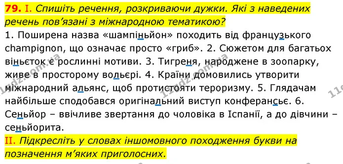 79. І. Спишіть речення, розкриваючи дужки. Які з наведених речень пов’язані з міжнародною тематикою? — ГДЗ Українська мова 6 клас Заболотний 2023