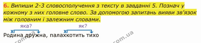 6. Випиши 2-3 словосполучення з тексту в завданні 5. Познач у кожному з них головне слово. За допомогою запитань вияви зв'язок між — ГДЗ Українська мова та читання 4 клас Остапенко 1 ч.