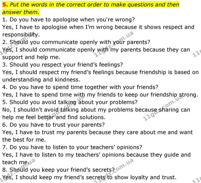 5. Put the words in the correct order to make questions and then answer them. — ГДЗ зошит Grammar Англійська мова 8 клас Prepare 2025