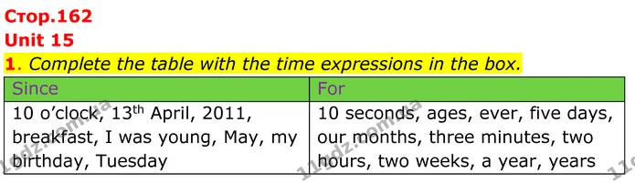 1. Complete the table with the time expressions in the box. — ГДЗ Англійська мова 7 клас Коста