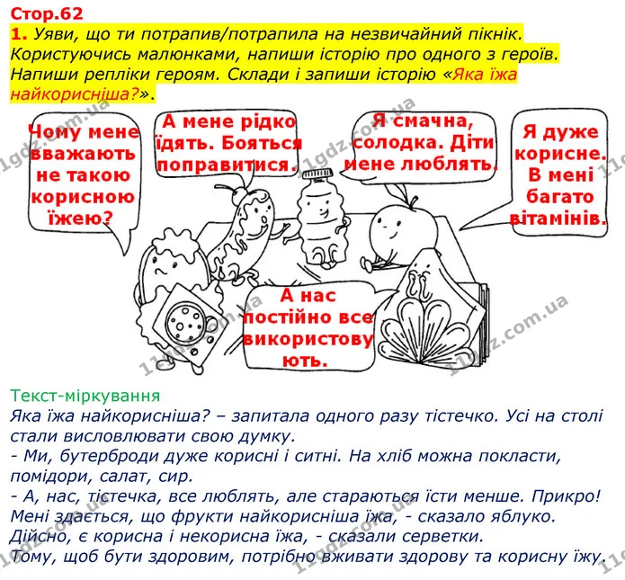 1. Уяви, що ти потрапив/потрапила на незвичайний пікнік. Користуючись малюнками, напиши історію про одного з героїв. Напиши репліки — ГДЗ Робочий зошит Українська мова 2 клас Большакова 1 ч. - 2 ч.