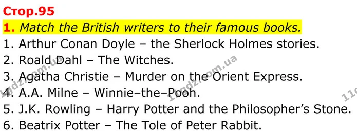 1. Match the British writers to their famous books. — ГДЗ Англійська мова 8 клас Карпюк 2025