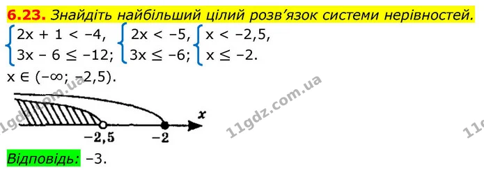 6.23. Знайдіть найбільший цілий розв’язок системи нерівностей. — ГДЗ Алгебра 9 клас Мерзляк 2026