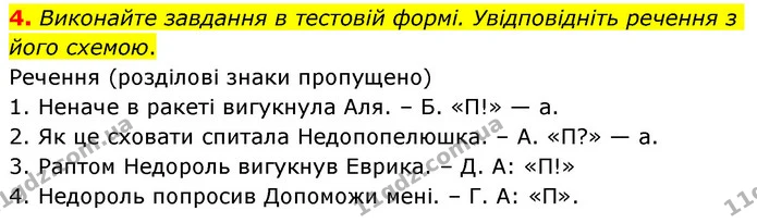 4. Виконайте завдання в тестовій формі. Увідповідніть речення з його схемою. — ГДЗ Українська мова 6 клас Авраменко