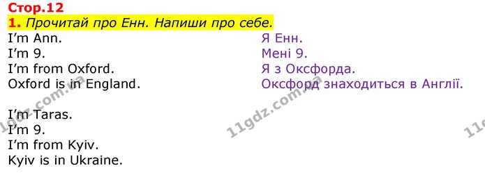 1. Прочитай про Енн. Напиши про себе. — ГДЗ Зошит Англійська мова 3 клас Карпюк