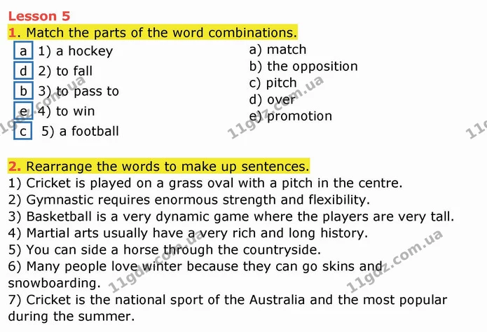 1. Match the parts of the word combinations. — ГДЗ Робочий зошит англійська мова 10 клас Ходаковська