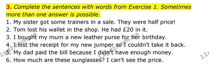 3. Complete the sentences with words from Exercise 1. Sometimes more than one answer is possible. — ГДЗ робочий зошит Англійська мова 6 клас Prepare