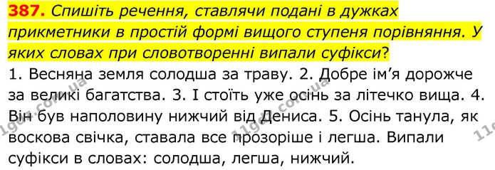 387. Спишіть речення, ставлячи подані в дужках прикметники в простій формі вищого ступеня порівняння. У яких словах при словотворенні — ГДЗ Українська мова 6 клас Заболотний 2020