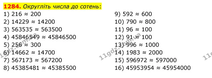 1284. Округліть числа до сотень: — ГДЗ Математика 5 клас Тарасенкова 2022