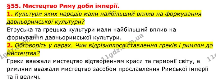 1. Культури яких народів мали найбільший вплив на формування давньоримської культури? — ГДЗ Історія України 6 клас Гісем