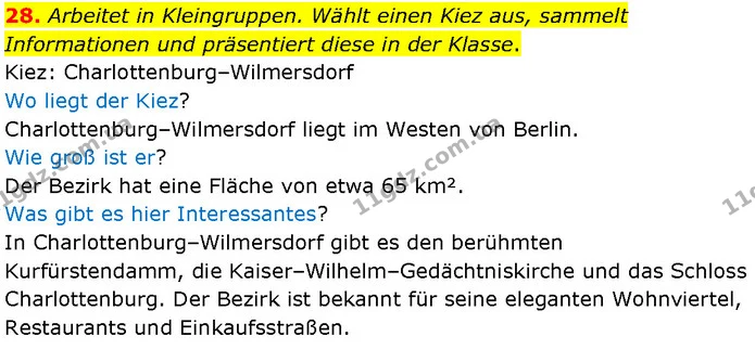 28. Arbeitet in Kleingruppen. Wählt einen Kiez aus, sammelt Informationen und präsentiert diese in der Klasse. — ГДЗ Німецька мова 7 клас Басай