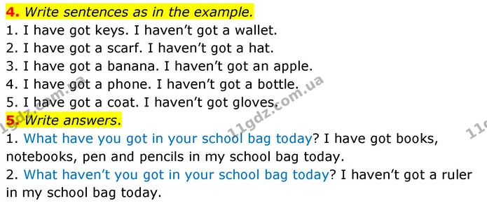 4. Write sentences as in the example. — ГДЗ Робочий зошит Англійська мова 5 клас Косован (Дж. Коста)