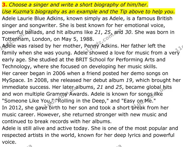 3. Choose a singer and write a short biography of him/her. — ГДЗ Англійська мова 8 клас Карпюк 2025