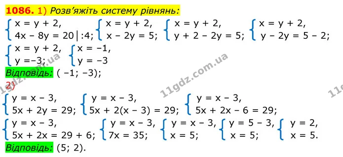 1086. 1) Розв’яжіть систему рівнянь: — ГДЗ Алгебра 7 клас Істер 2020