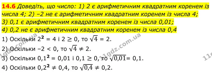 14.6 Доведіть, що число: 1) 2 є арифметичним квадратним коренем із числа 4; 2) –2 не є арифметичним квадратним коренем із числа 4; — ГДЗ Алгебра 8 клас Істер