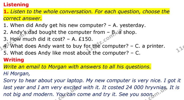 1. Listen to the whole conversation. For each question, choose the correct answer. — ГДЗ Англійська мова 6 клас Коста (Prepare 6)