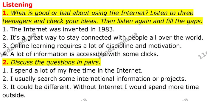 1. What is good or bad about using the Internet? Listen to three teenagers and check your ideas. Then listen again and fill the gaps. — ГДЗ Англійська мова 7 клас Коста