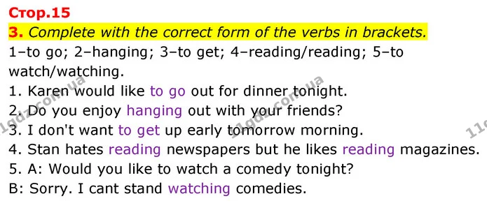 3. Complete with the correct form of the verbs in brackets. — ГДЗ Англійська мова 6 клас Мітчелл