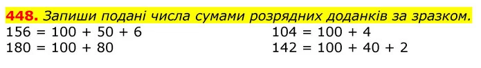 448. Запиши подані числа сумами розрядних доданків за зразком. — ГДЗ Математика 3 клас Лишенко (1, 2 частина)
