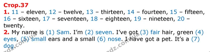 1. 11 – eleven, 12 – twelve, 13 – thirteen, 14 – fourteen, 15 – fifteen, 16 – sixteen, 17 – seventeen, 18 – eighteen, 19 – nineteen, 20 — ГДЗ Робочий зошит Англійська мова 2 клас Косован (Мітчелл)