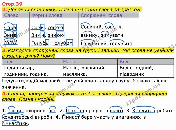 2. Доповни стовпчики. Познач частини слова за зразком. — ГДЗ Робочий зошит Українська мова та читання 3 клас Большакова