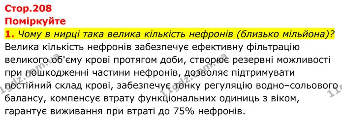 1. Чому в нирці така велика кількість нефронів (близько мільйона)? — ГДЗ Біологія 8 клас Балан