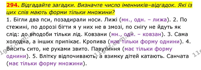 294. Відгадайте загадки. Визначте число іменників–відгадок. Які із — ГДЗ Українська мова 6 клас Заболотний 2023